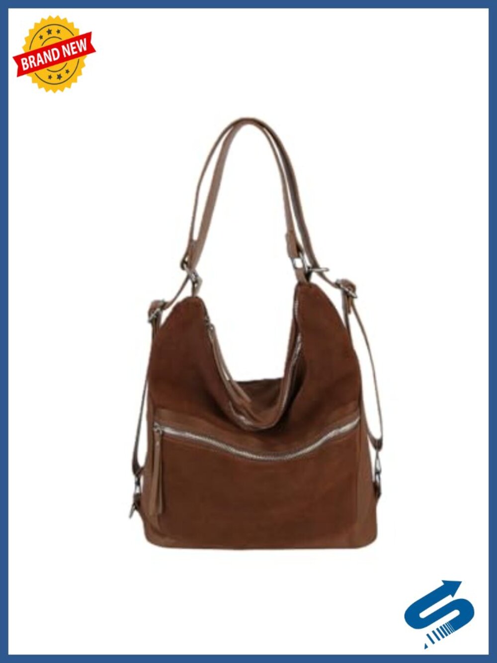 Convertible Shoulder Hobo Backpack Vegan Suede Travel Bag